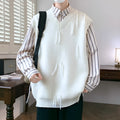 Men's sleeveless modal sweater in loose fit, available in white, grey, black, and green.
