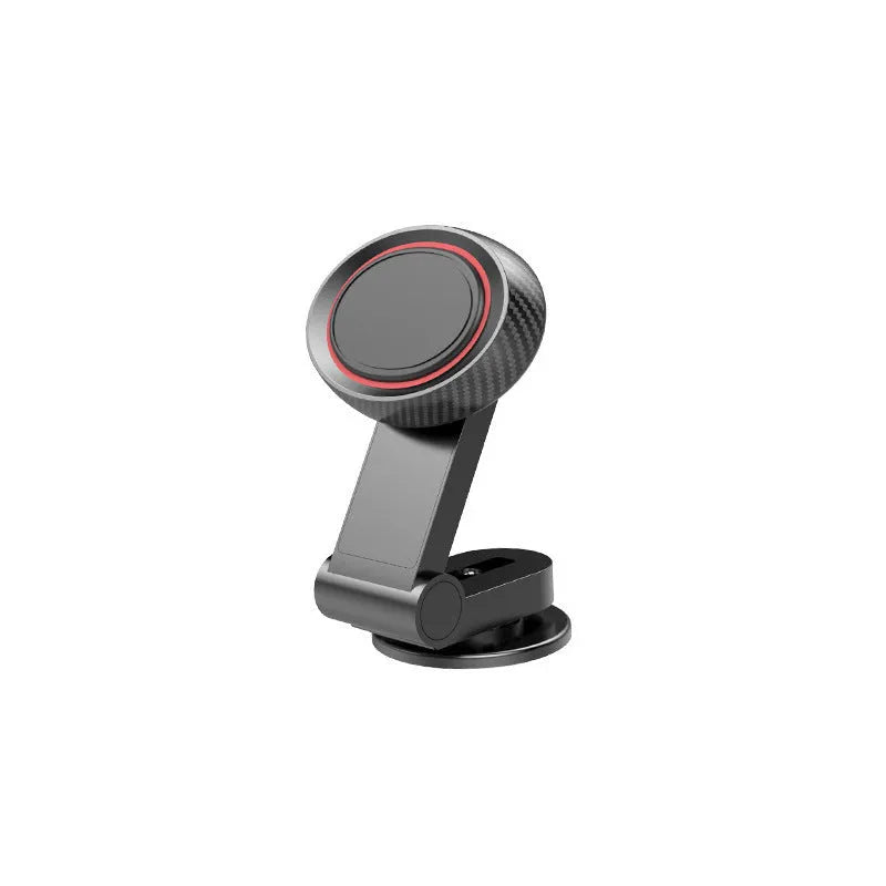 Black 360-degree rotating magnetic car phone holder with extendable arm on dashboard