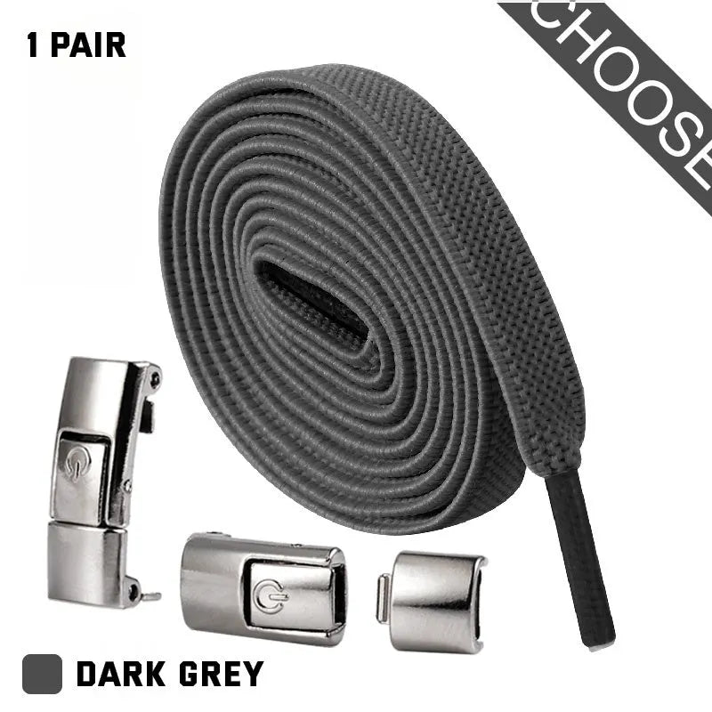 8mm widened flat elastic shoelaces with press lock mechanism in black and white for sneakers