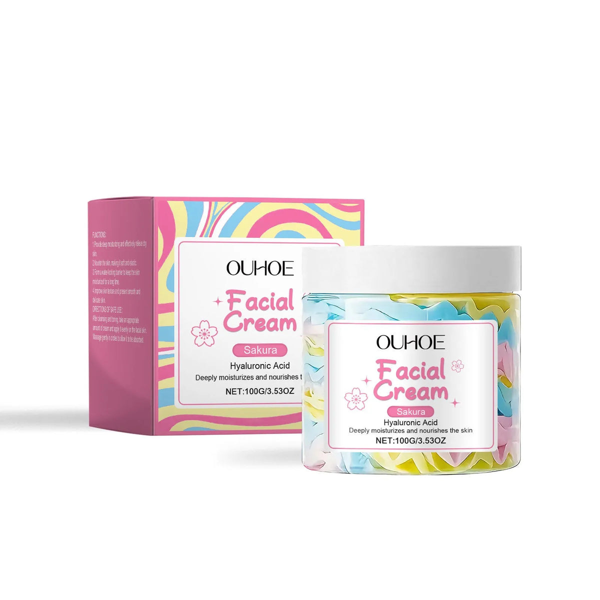 Sakura Butter Cream face moisturiser in 5.7cm square jar containing 100g of product