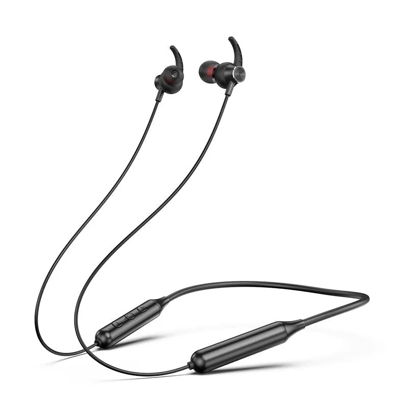 Wireless Bluetooth headset in black or red with neckband design, magnetic earbuds, Bluetooth 5.0 and 10-metre range