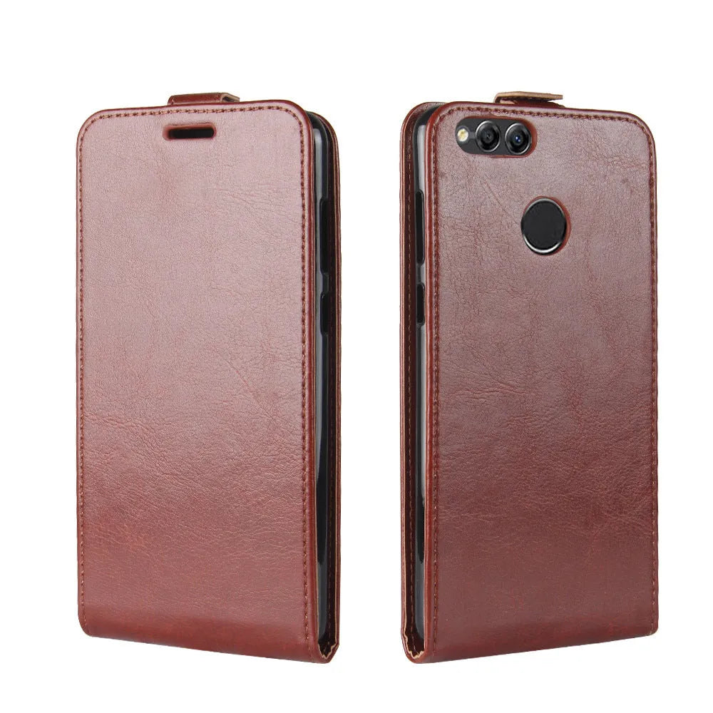 Huawei Honor 7X leather wallet phone case with card slot in black, brown, red, and white colour options