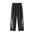 Men's straight leg casual trousers in grey, featuring an elasticated waistband and a loose fit.