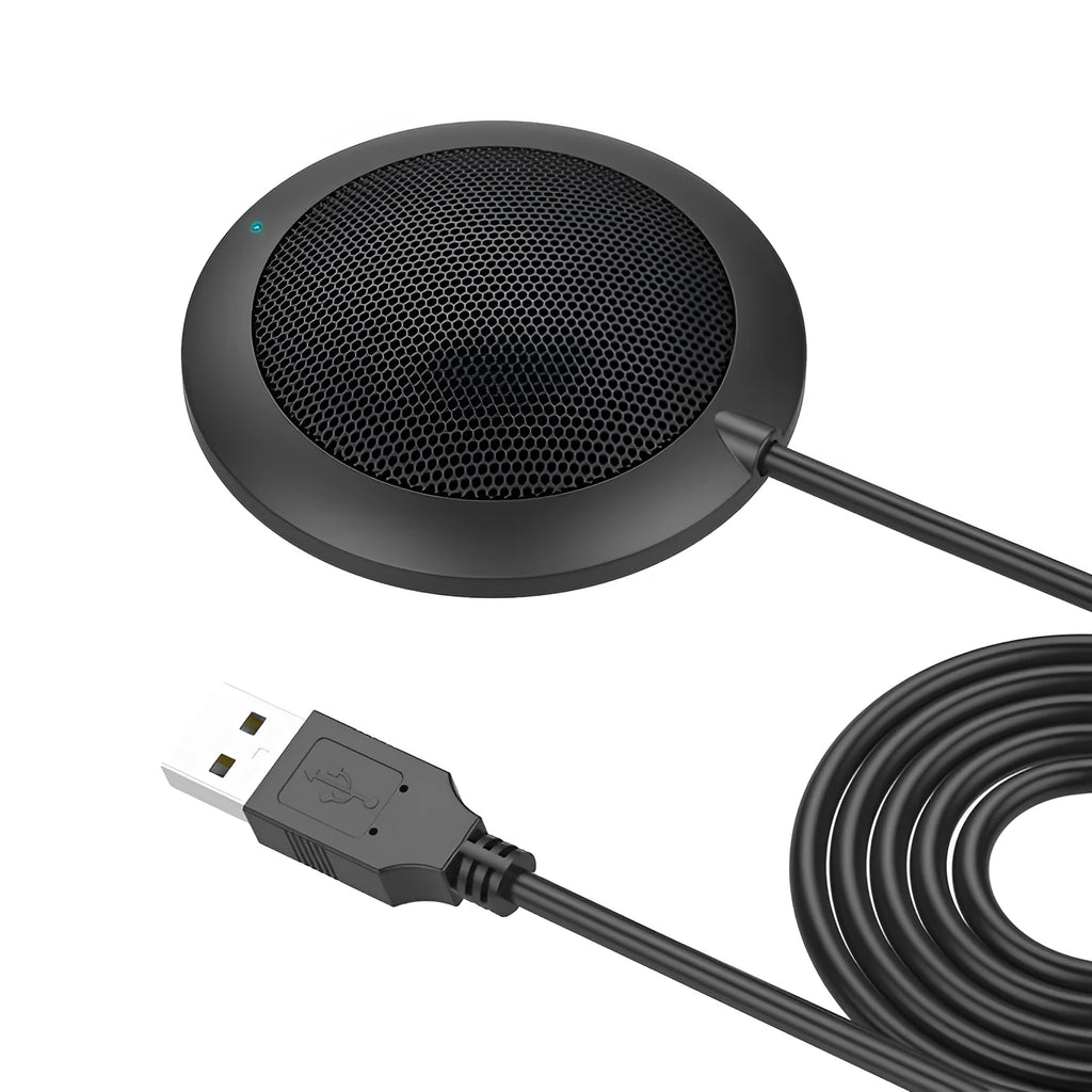 Black USB omnidirectional microphone with metal mesh cover and zinc alloy shell for desktop computers
