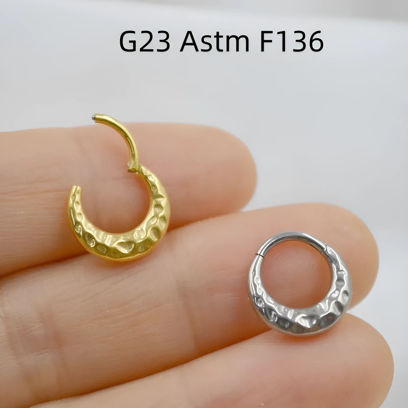 Titanium alloy ASTM F136 nose ring with concave-convex carving pattern in silver or gold colour