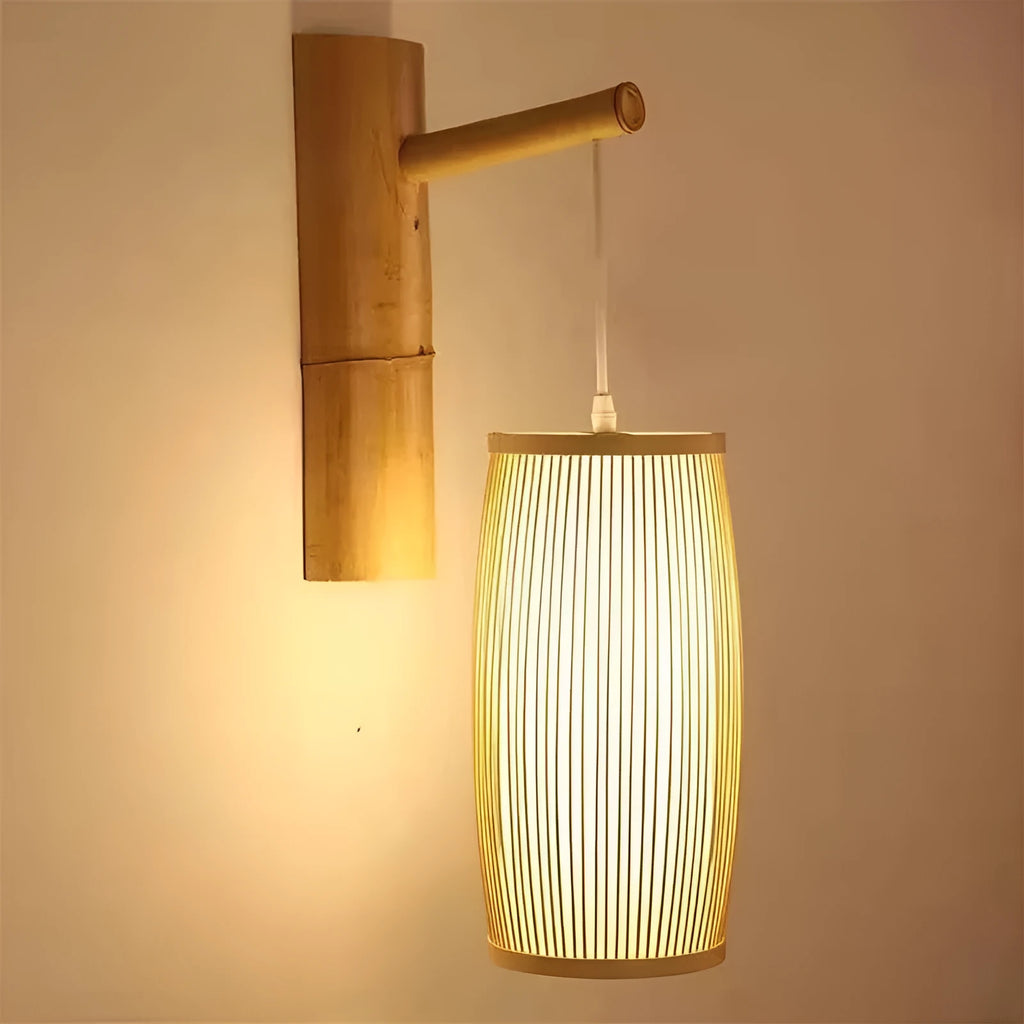 Handwoven bamboo plaited table lamp with soft glow for bedroom or hall decoration