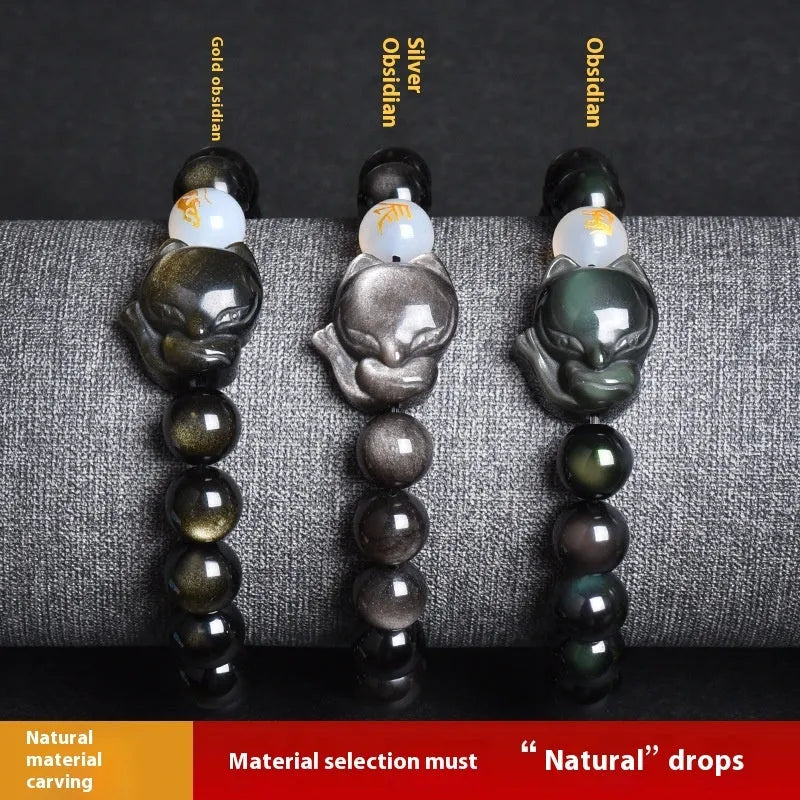 Obsidian national style bracelet with 10mm beads in three style variations