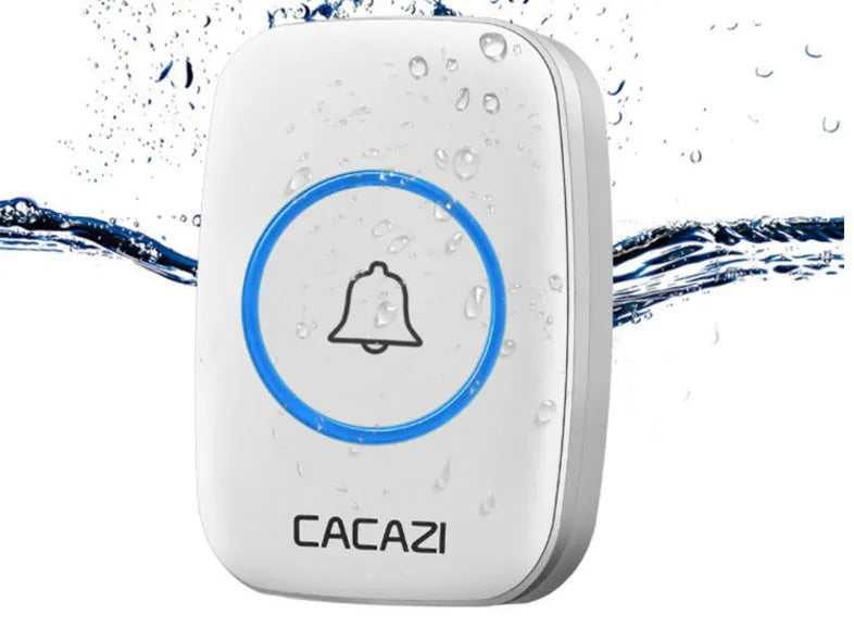Wireless doorbell transmitter and plug-in receiver unit on a white background.