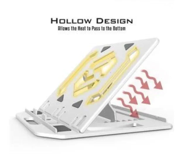 Notebook stand in engineering plastic, 283 x 278 x 22 mm, black or white, with seven adjustable angle positions