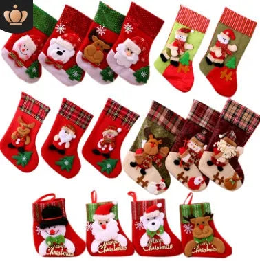 Hand-sewn cloth Christmas socks and pendant gift bag set in sequined, letter, and red styles, sizes 16cm to 31cm