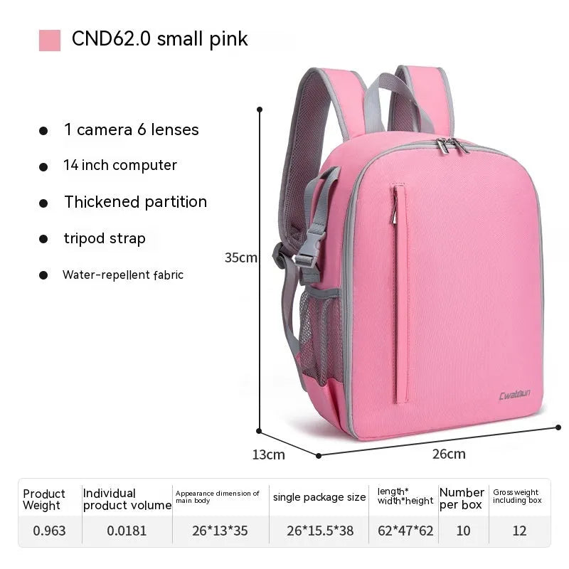 Casual solid colour polyester DSLR camera bag backpack with curved shoulder strap for 14-inch notebook storage