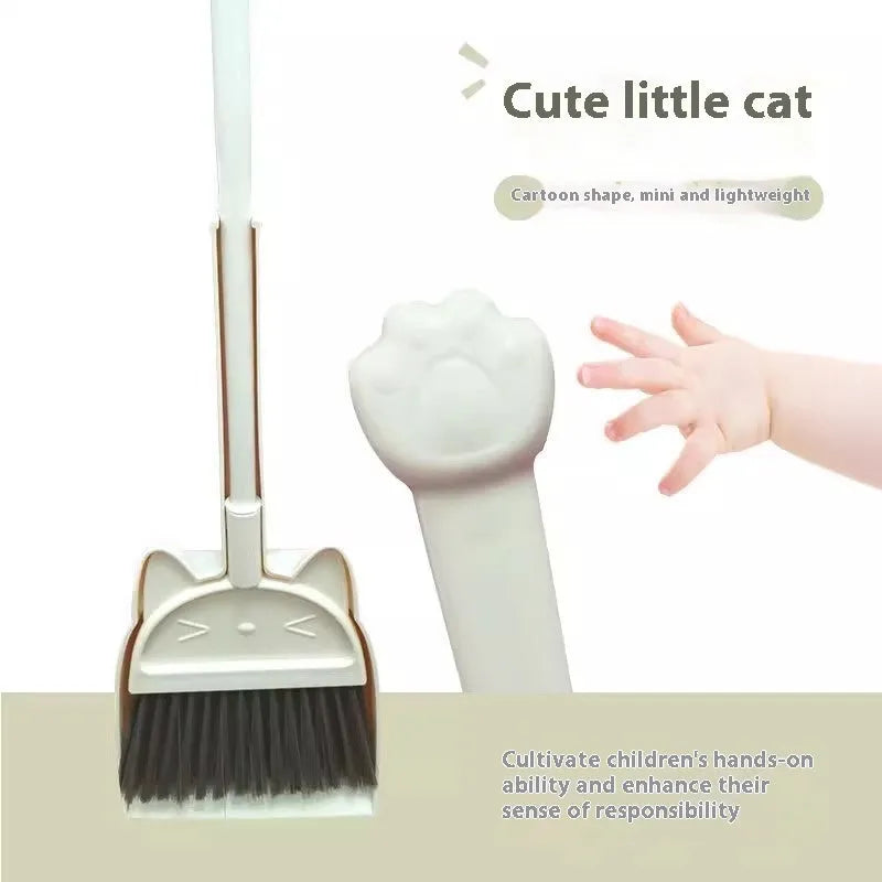 Purple broom and dustpan set with rotating brush holder on white background