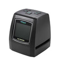 High-resolution film negative and slide scanner with colour LCD screen on a desk