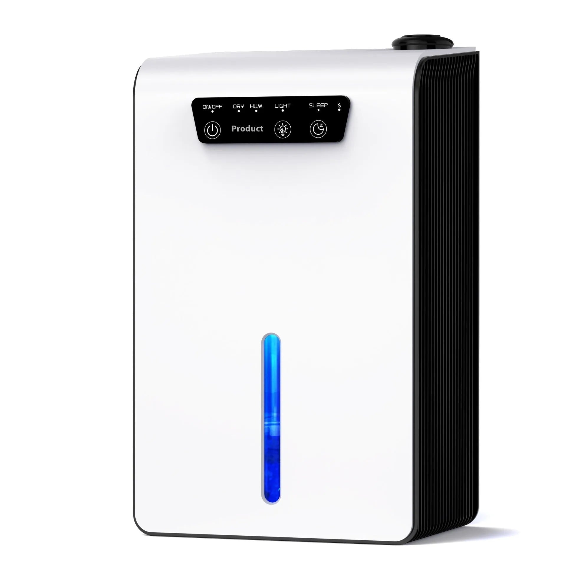 Milky white portable household dehumidifier for 10-20 square metre rooms with 2.6-4.0 litre water reservoir