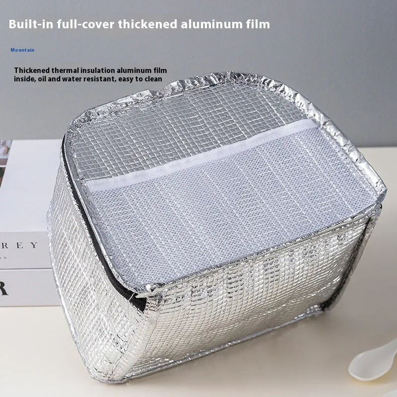 Insulated lunch box bag in textured cloth fabric with large capacity for bento meals