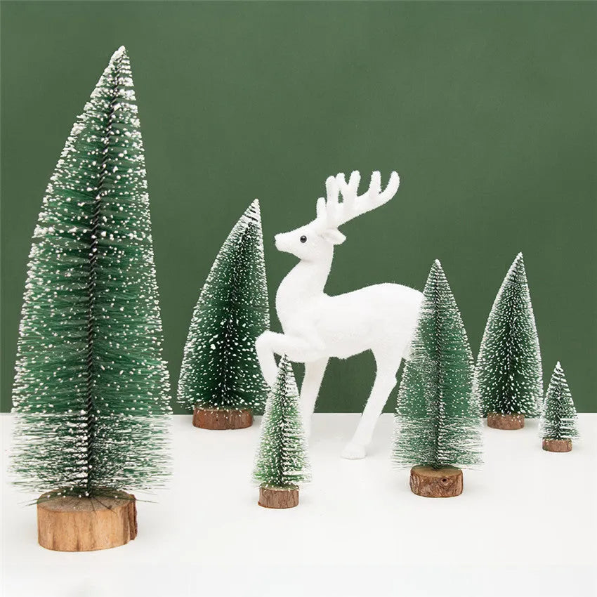Miniature Christmas pine needle tree decoration in green and white, available in 10cm to 25cm heights