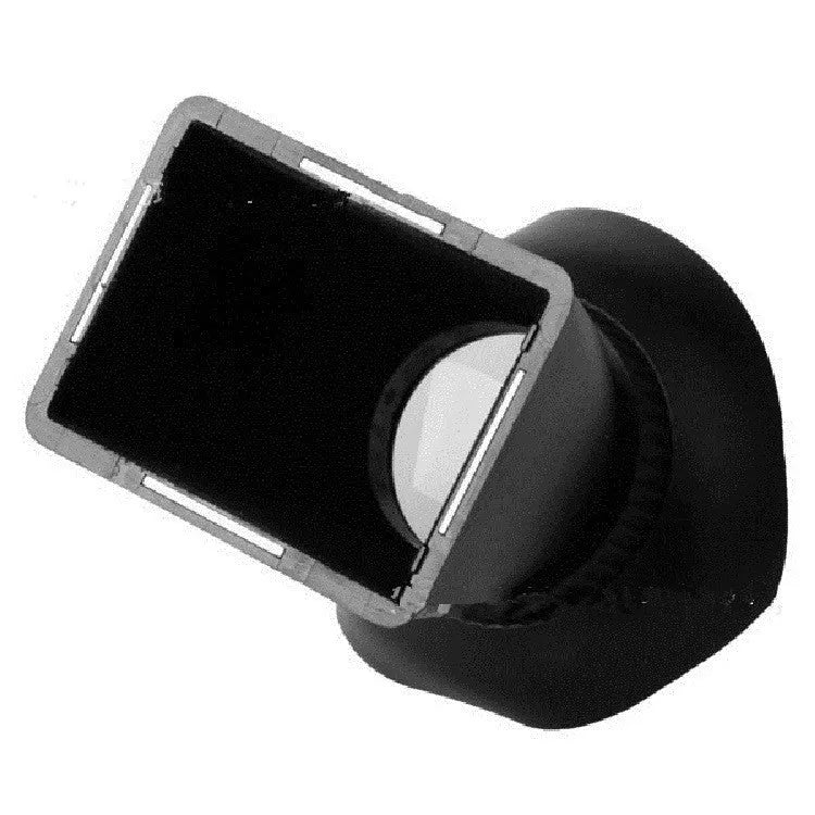 Black camera LCD screen viewfinder magnifier with magnetic mount shown on a DSLR.
