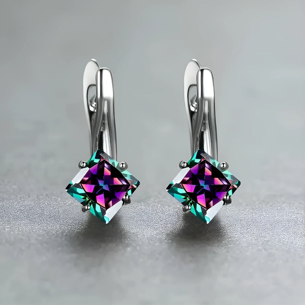 Women's copper earrings with diamond design and inlaid zircon in blue green or colour options
