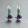 Women's copper earrings with diamond design and inlaid zircon in blue green or colour options