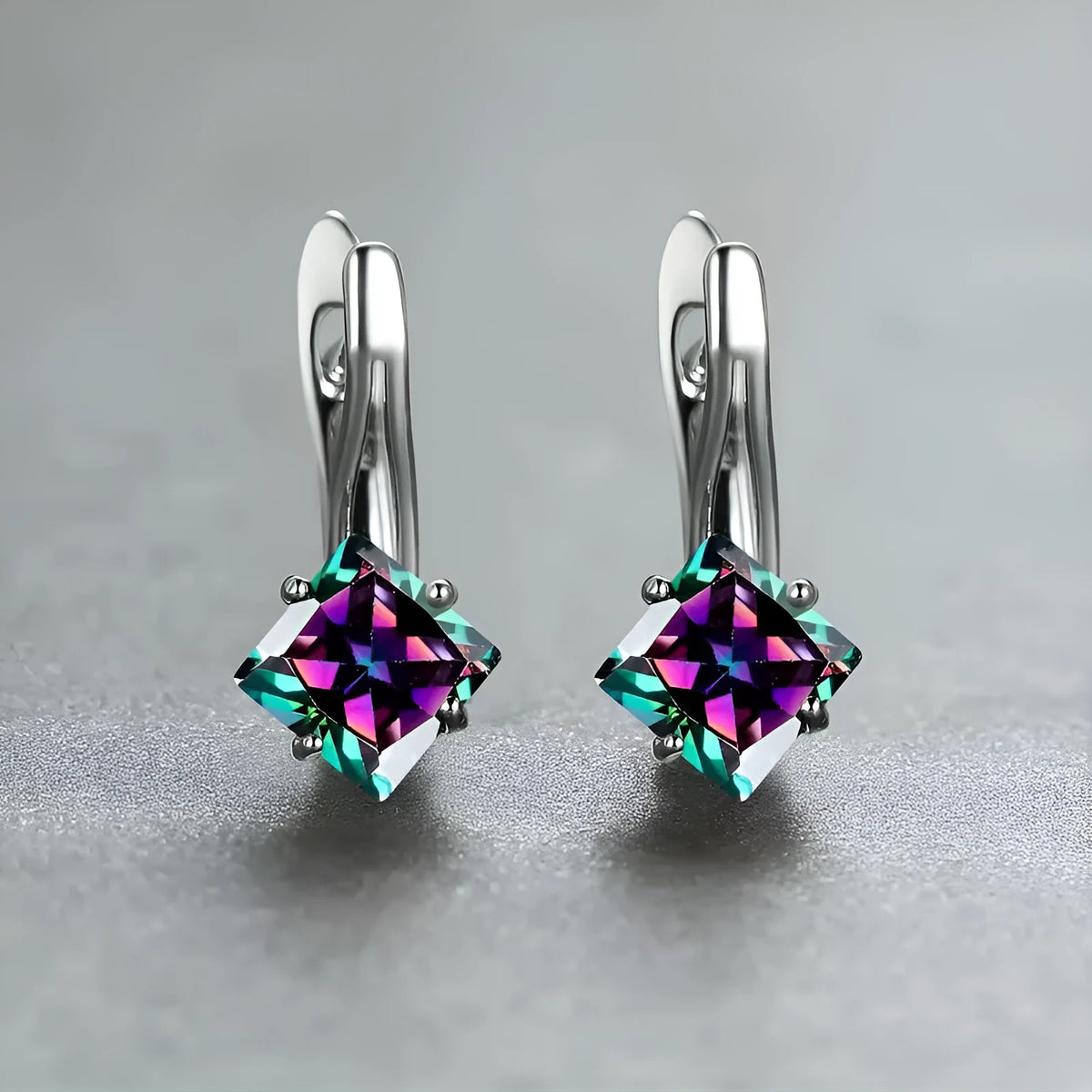 Women's copper earrings with diamond design and inlaid zircon in blue green or colour options