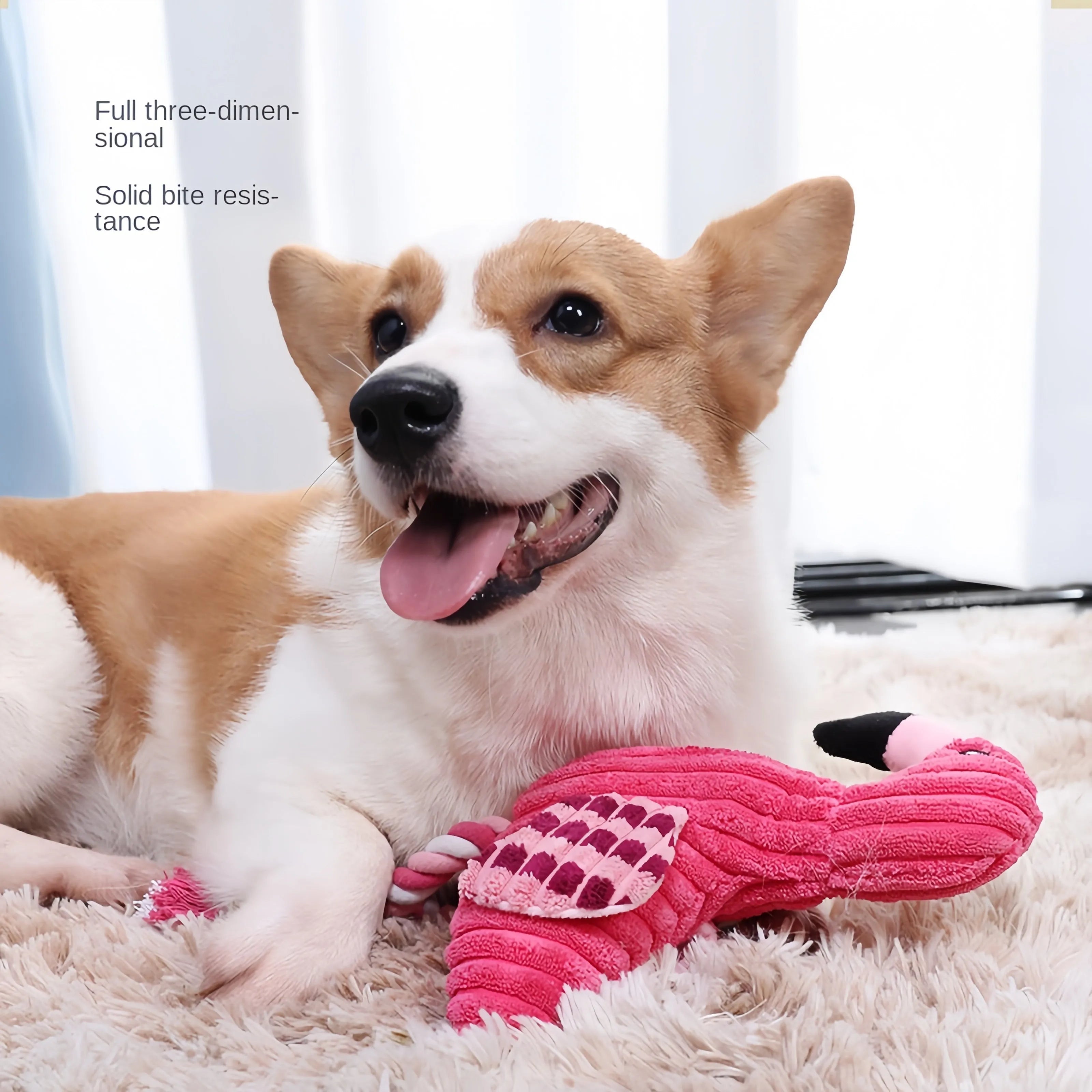 Pink animal-shaped corduroy squeaky dog toy measuring 20cm for small and large dogs