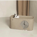 Grey foldable felt cat nest bed shown next to a khaki one, demonstrating its soft structure.