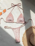 Blue leopard print swimwear bikini set with polyester and spandex fabric