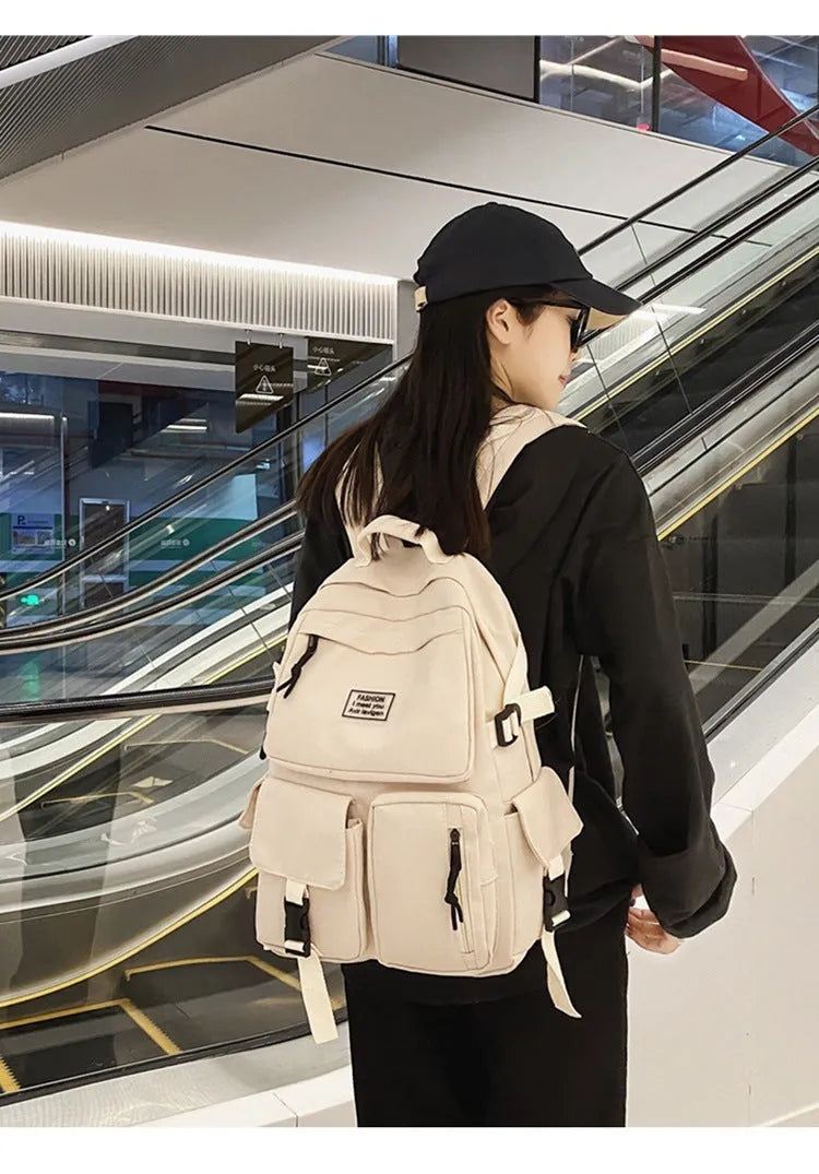 Student backpack with three-dimensional pockets and computer compartment in black colour