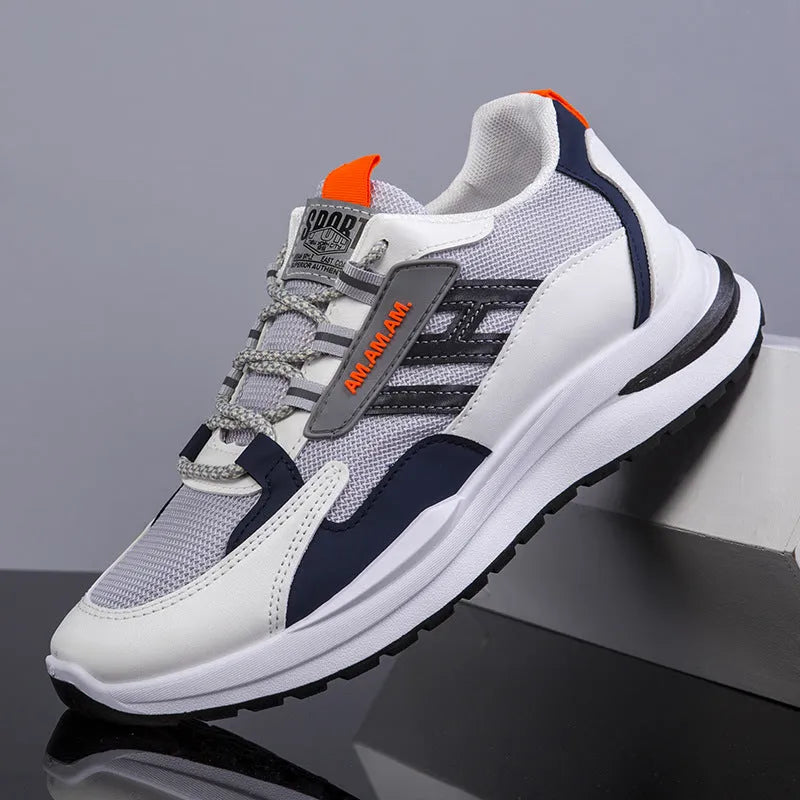 Men's grey and black breathable running shoes with flyknit mesh upper and rubber sole, sizes 39-44