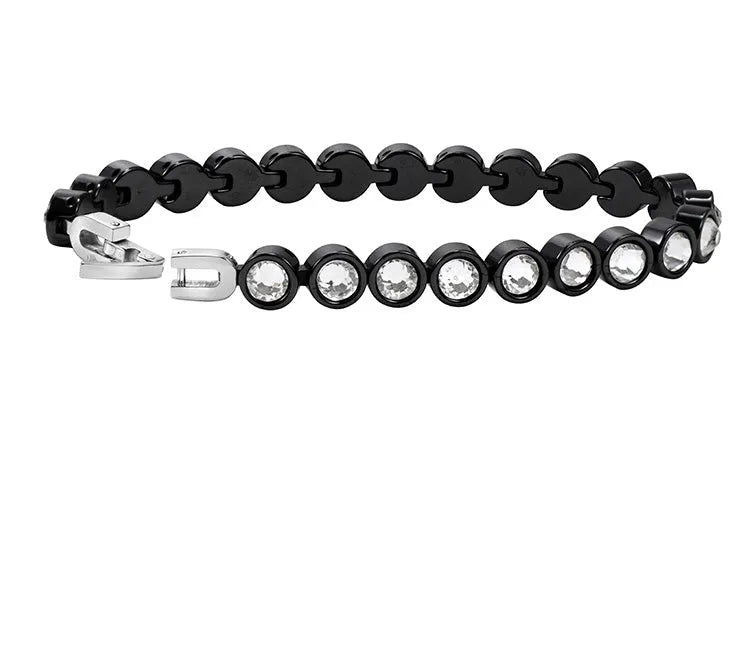 Black ceramic and steel bracelet with diamond-studded detail, 7mm wide, 18cm or 20cm length