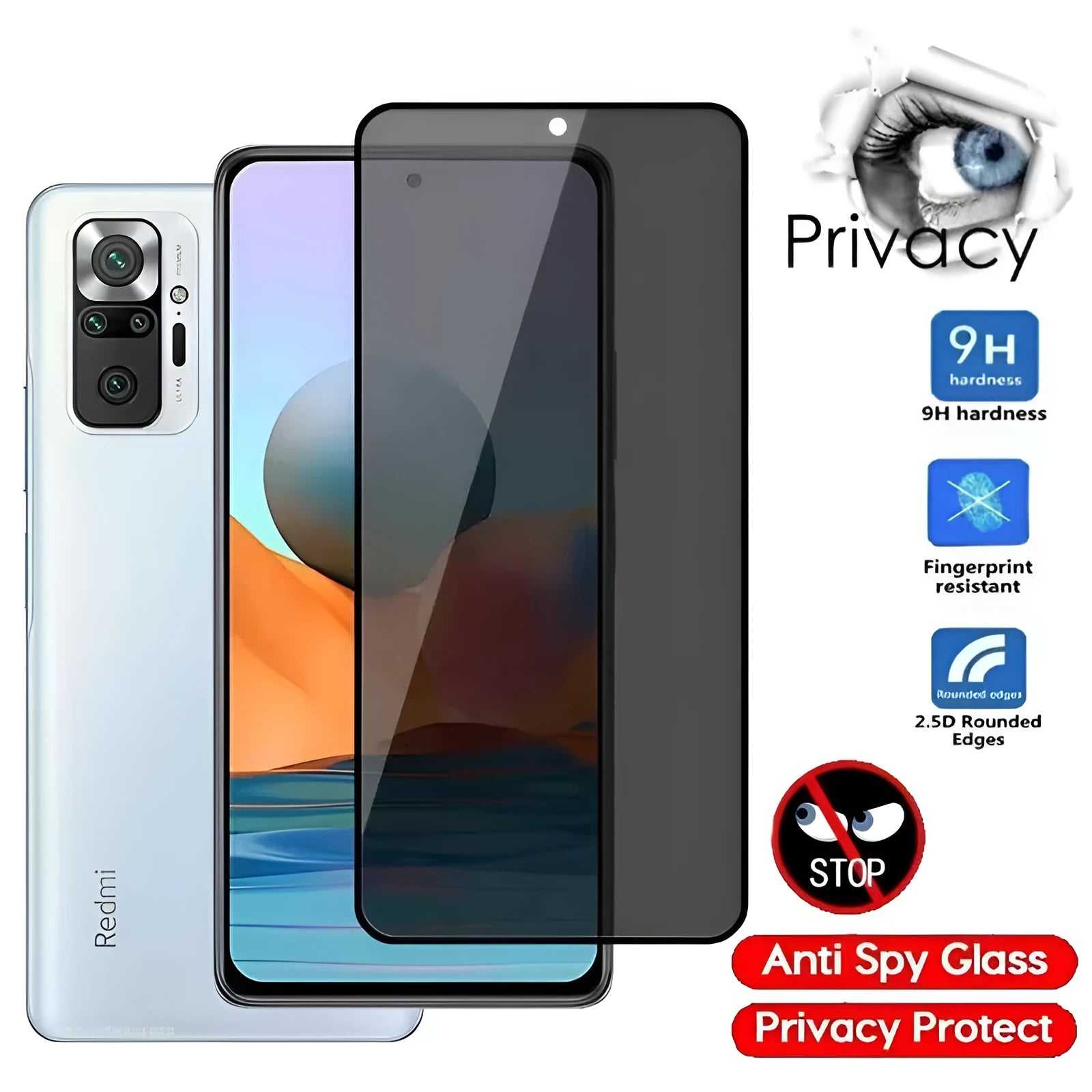 Clear screen protector for Xiaomi Poco and Redmi phones with anti-spy privacy features