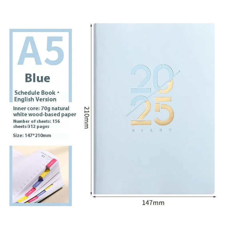 Soft leather A5 daily plan schedule book open showing weekly planner layout
