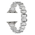 Alloy metal ladies watch bracelet for Apple Watch in silver, black, gold, rose gold, and Starlight colours.