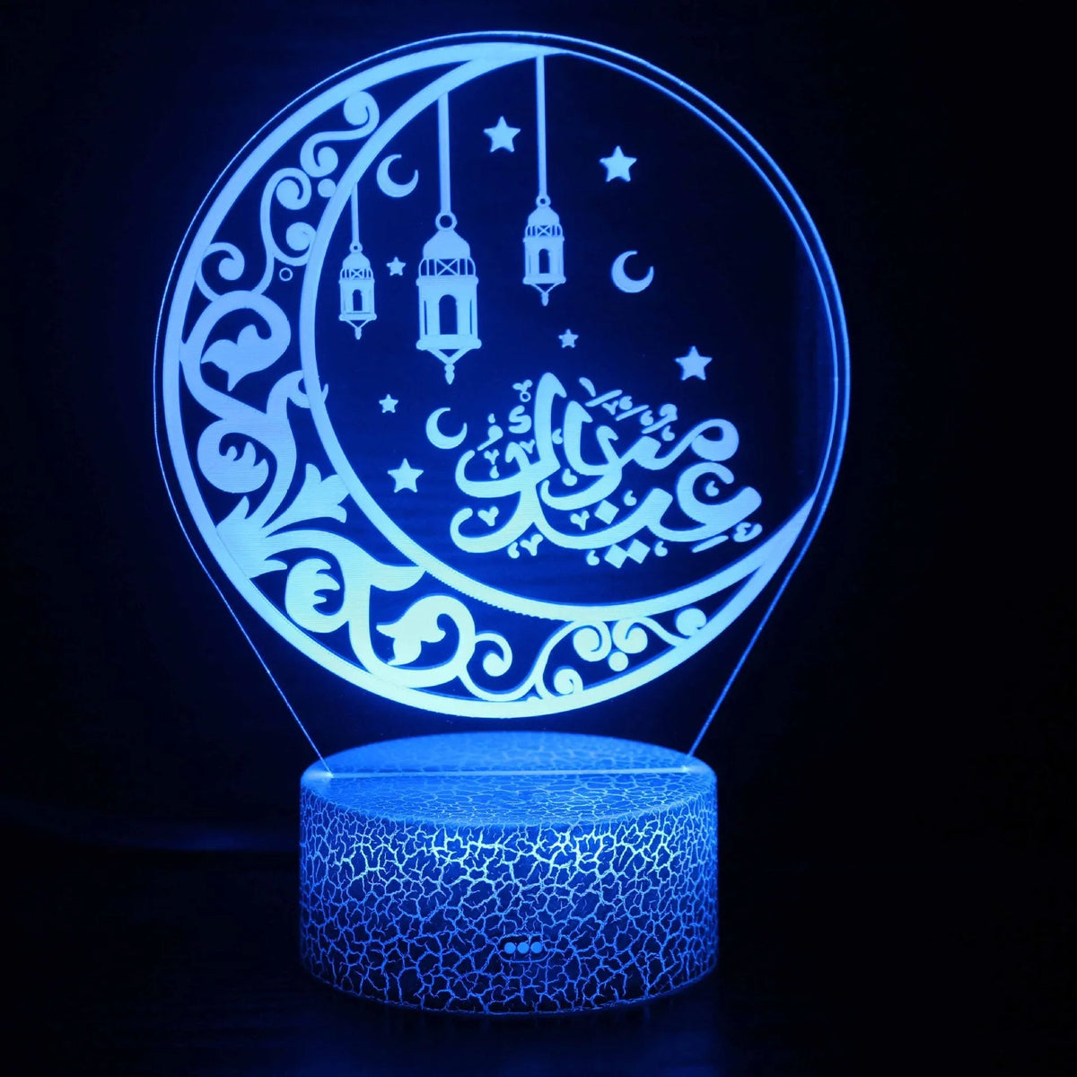 3D cartoon-style LED night lamp with touch control on a black base, showing multicolour light.