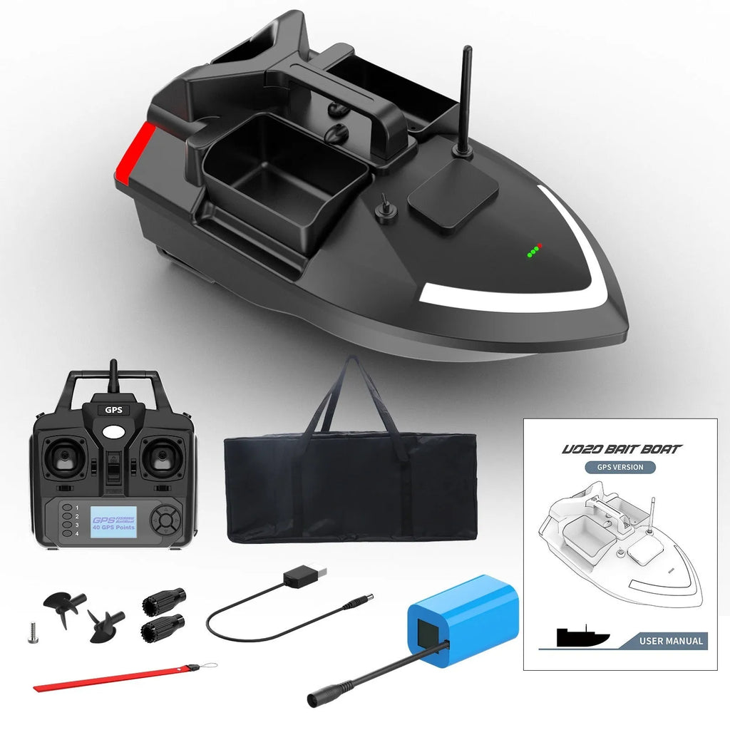 GPS positioning remote control fishing boat in luminous yellow with remote control unit and handbag