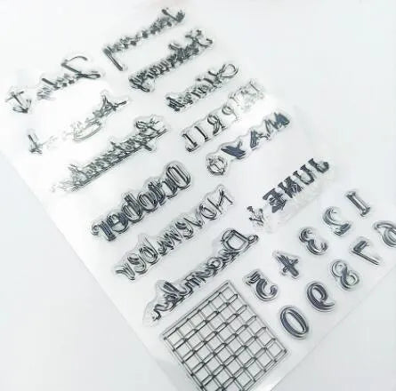 Vintage icon calendar rubber stamp made from clear silicone for craft projects.