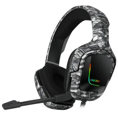 RGB luminous wired gaming headset with braided cable and cloth earmuffs in black colour