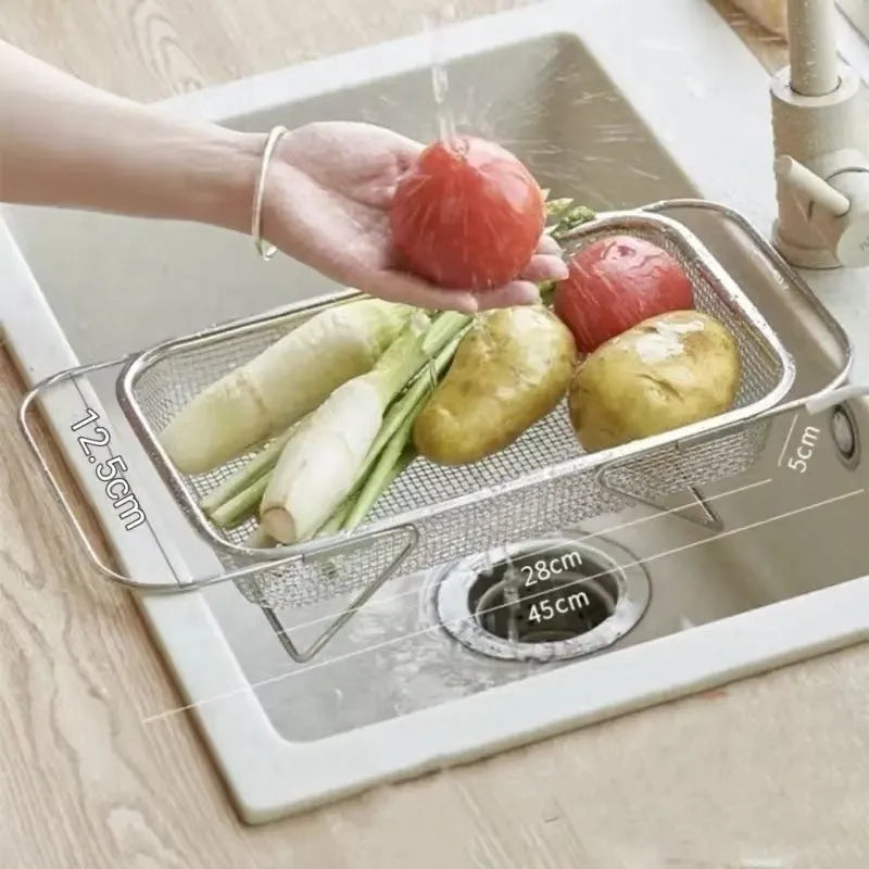 Thickened retractable stainless steel sink rack over a kitchen sink, detachable draining and storage rack, simple style, Extra Large or Large Size