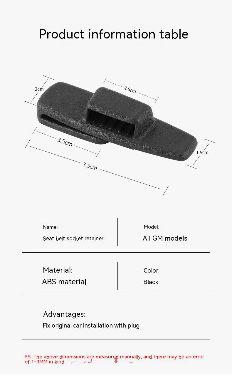 Two black ABS plastic car safety belt stopper clips for universal seatbelt tension adjustment