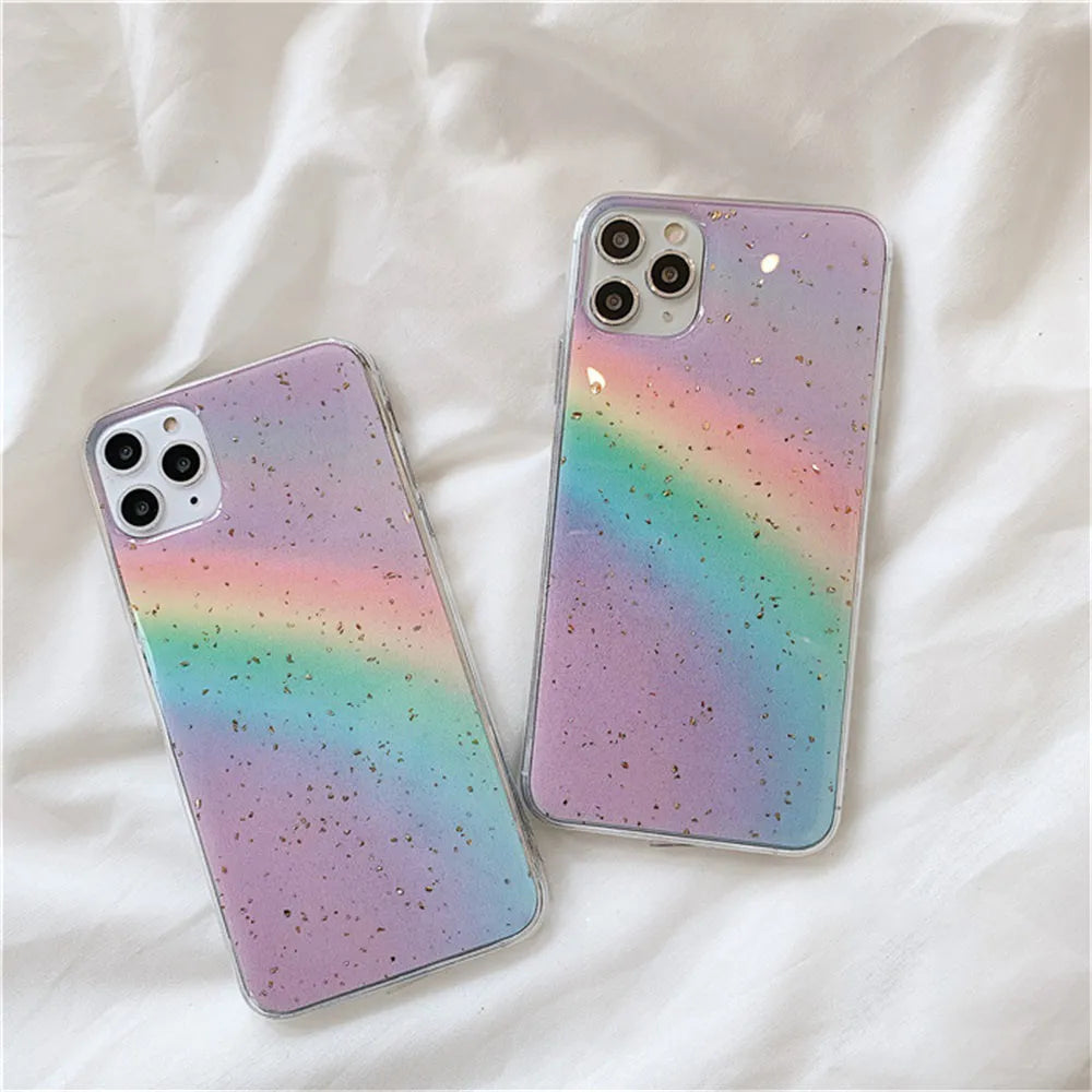 Rainbow gradient phone case with stripe patterns for iPhone models