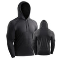 Slim long sleeve hooded workout top in polyester spandex, quick-drying, sizes M-XXXL, for running and training