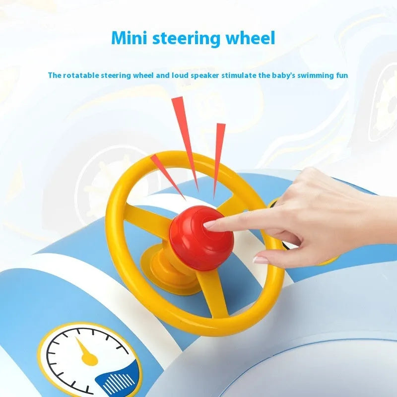 Inflatable car steering wheel swimming ring for children with cartoon pattern and PVC construction