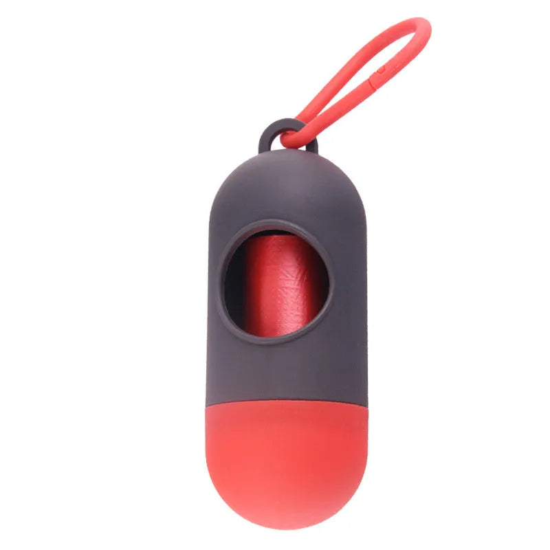 Compact dog poop bag holder dispenser with Velcro strap and side hook for attaching to leads or clothing