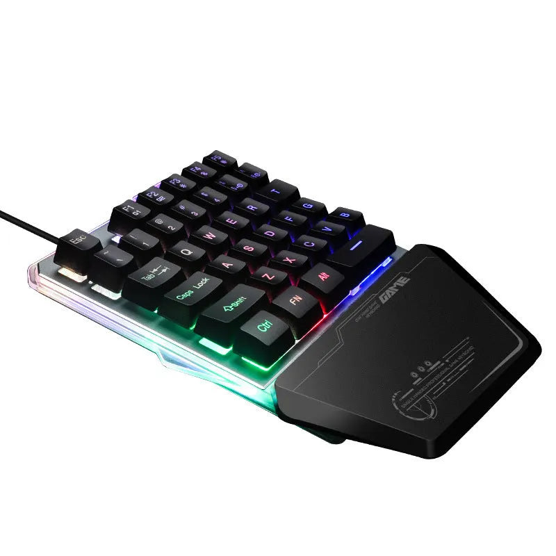 G40 Flow black one-handed gaming keyboard with RGB backlit keys and USB cable