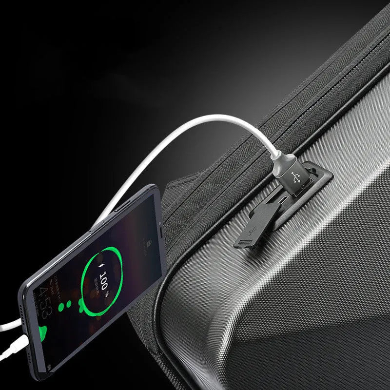 PC hard shell gaming backpack in Titanium Gold and Silver colour with anti-theft lock and multiple internal pockets