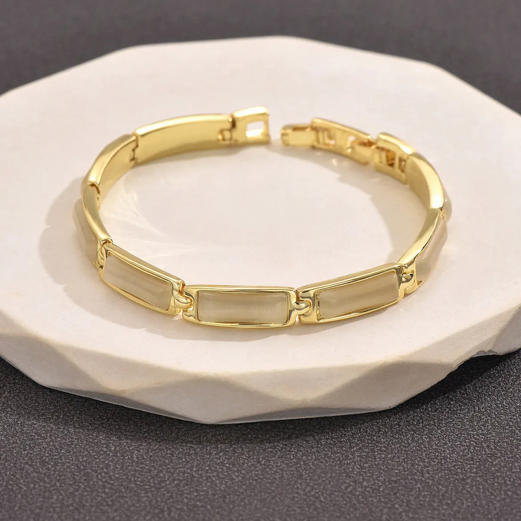 Geometric rose gold opal bracelet for women with alloy quadrilateral shape and gemstone inlay