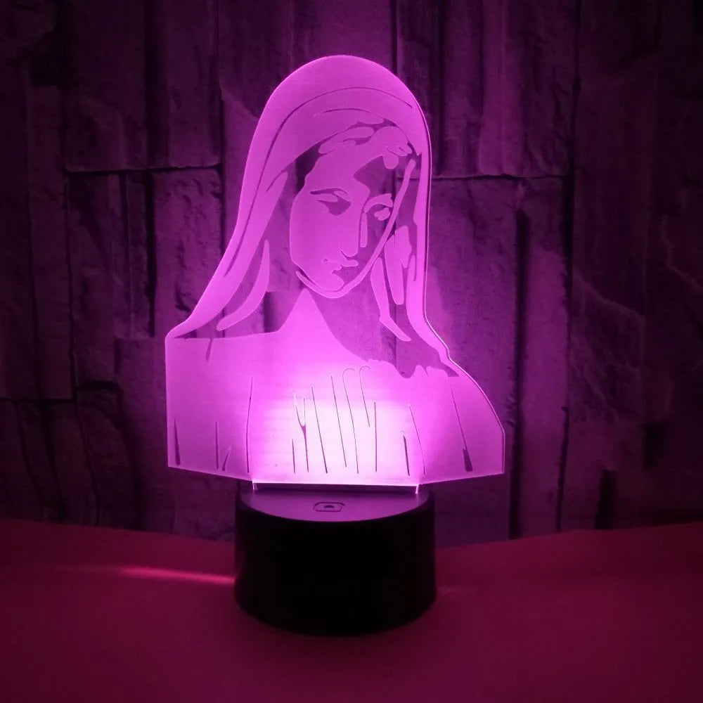 3D LED night light with colour changing modes showing dual-ring pattern on acrylic panel