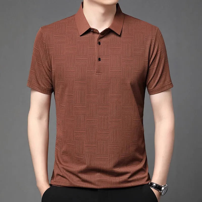 Slim fit men's lapel t-shirt in polyester blend fabric available in multiple colours with Asian sizing