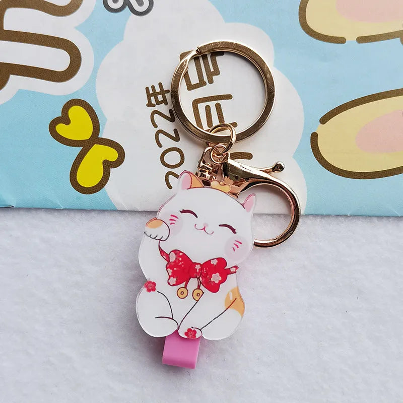 Lucky Cat cartoon theme plastic certificate sleeve set with ferrule pendant for display.