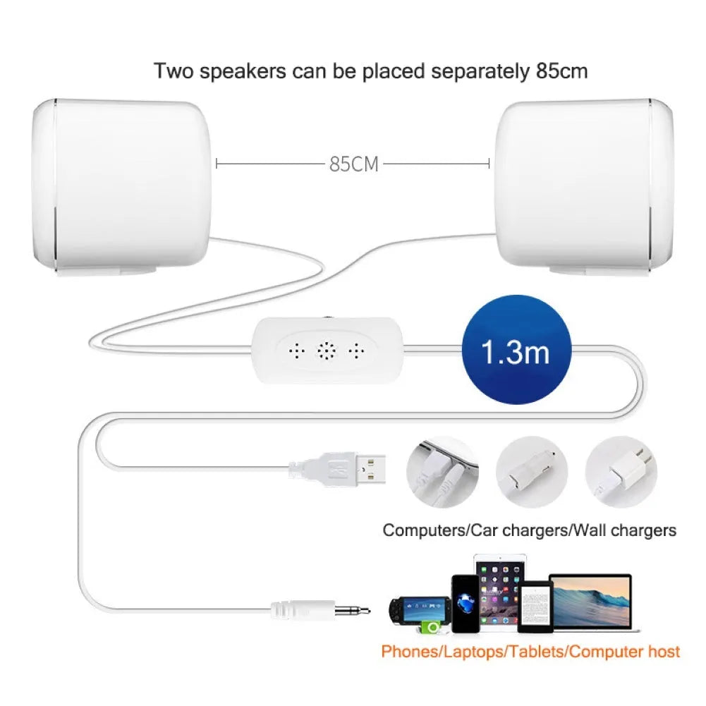 Pair of black cubic desktop speakers measuring 7.2cm with volume scroll wheel and 3.5mm cable